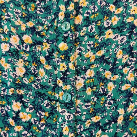 XL Old Navy Green Floral Puff-Sleeve Button-Front Midi Swing Dress - Picture 6 of 7